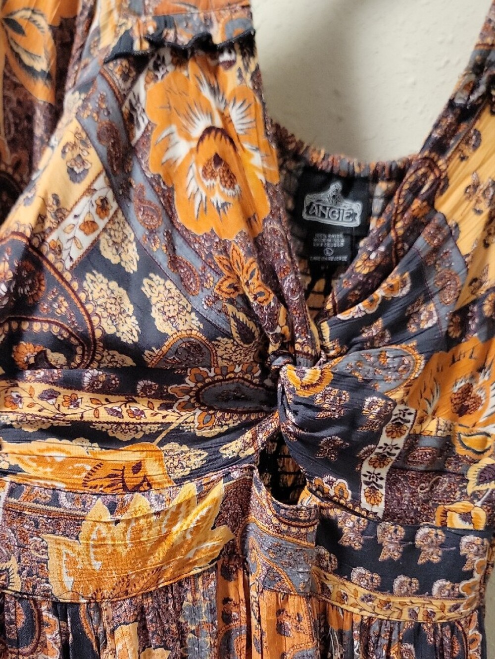 Angie Patchwork Paisley Maxi Dress in Rust and Navy Sz L 100% RAYON - Picture 5 of 12